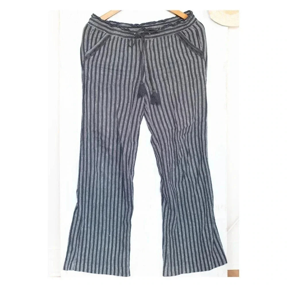 Jolt navy striped drawstring linen pants